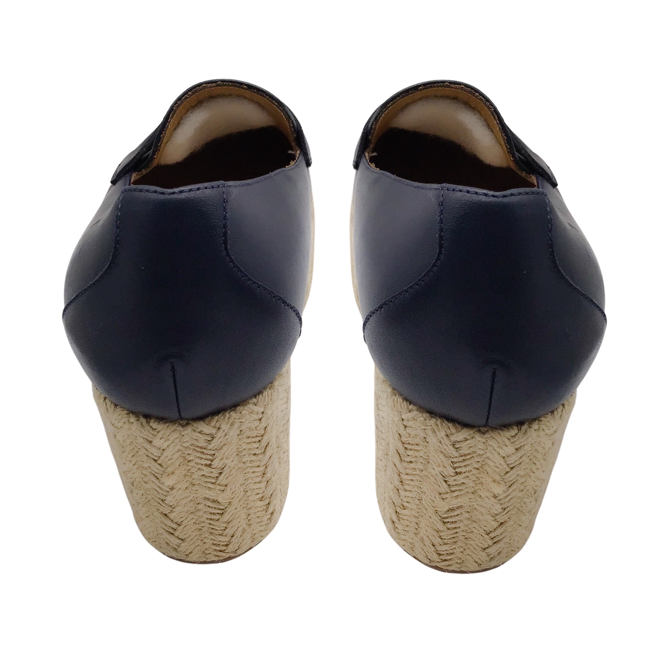 Gabriela Hearst Navy Blue Leather Platform Espadrille Loafers