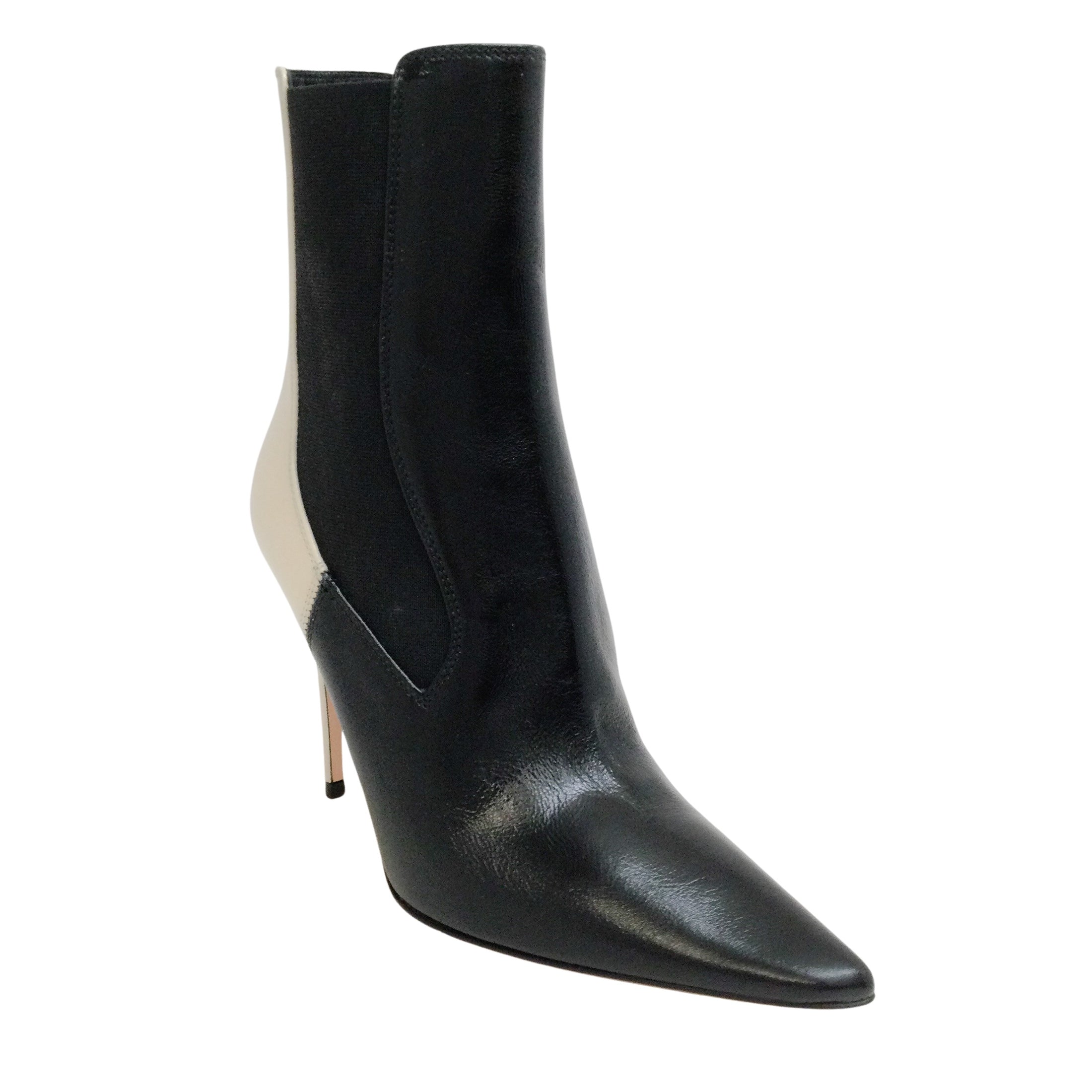 Casadei Black / Taupe Patent Leather Pull On Boots/Booties