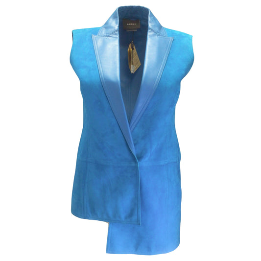 Akris Turquoise Lamb Suede and Lambskin Leather Vest