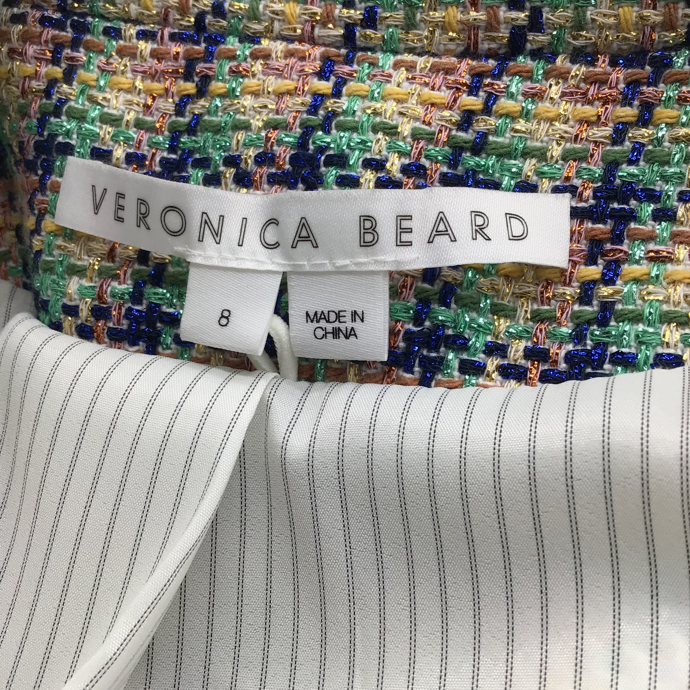 Veronica Beard Jenny Rainbow Multi Double Breasted Short Sleeved Tweed Dickey Jacket