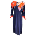 Load image into Gallery viewer, Etro Navy Blue / Coral Floral Printed Long Sleeved Crepe Dress
