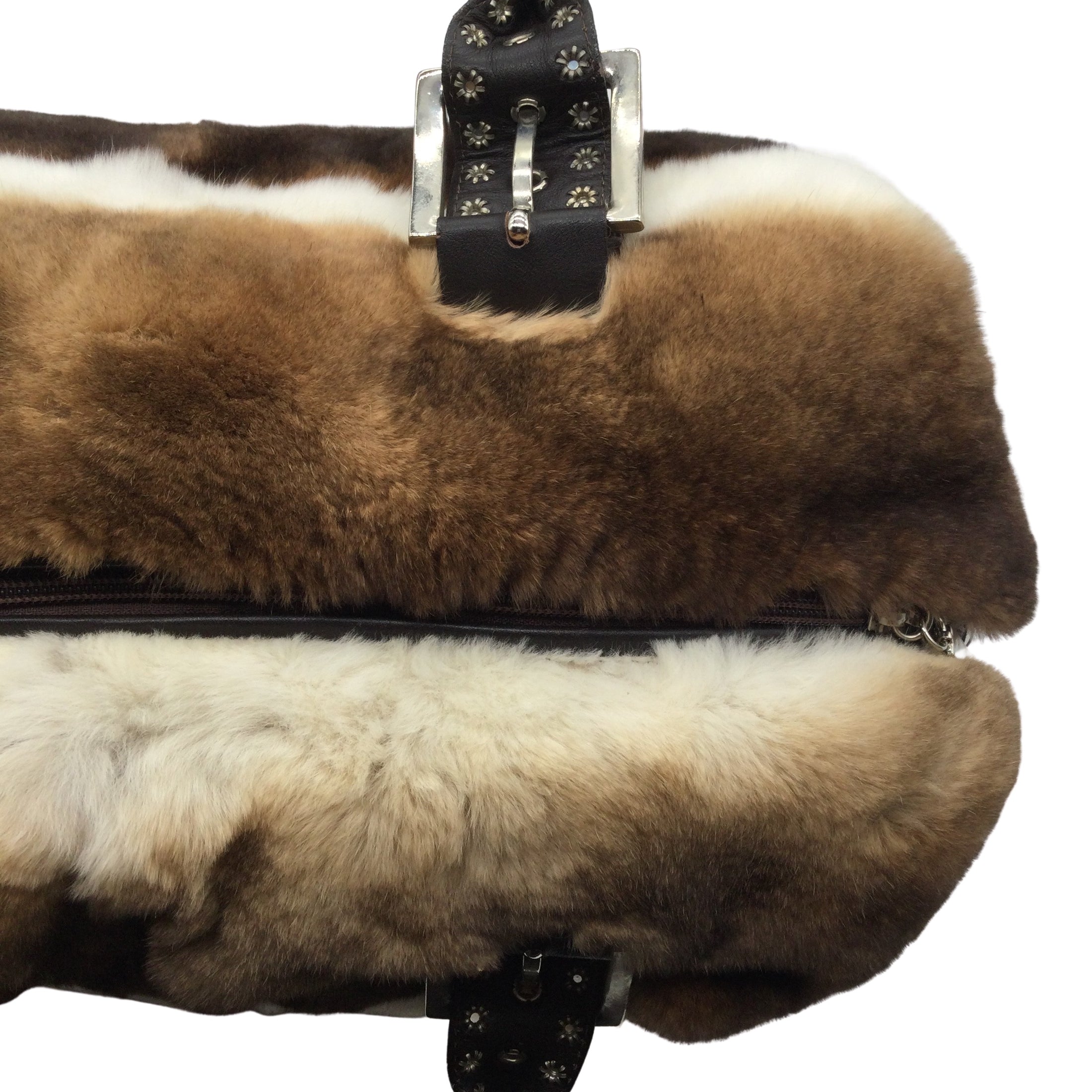 Suarez Brown & Ivory Rabbit Fur Satchel
