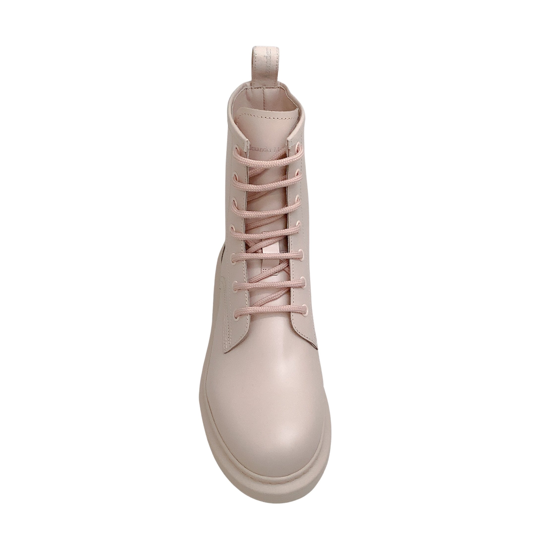 Alexander McQueen Tea Rose Pink Lace Up Booties with Rubber Soles