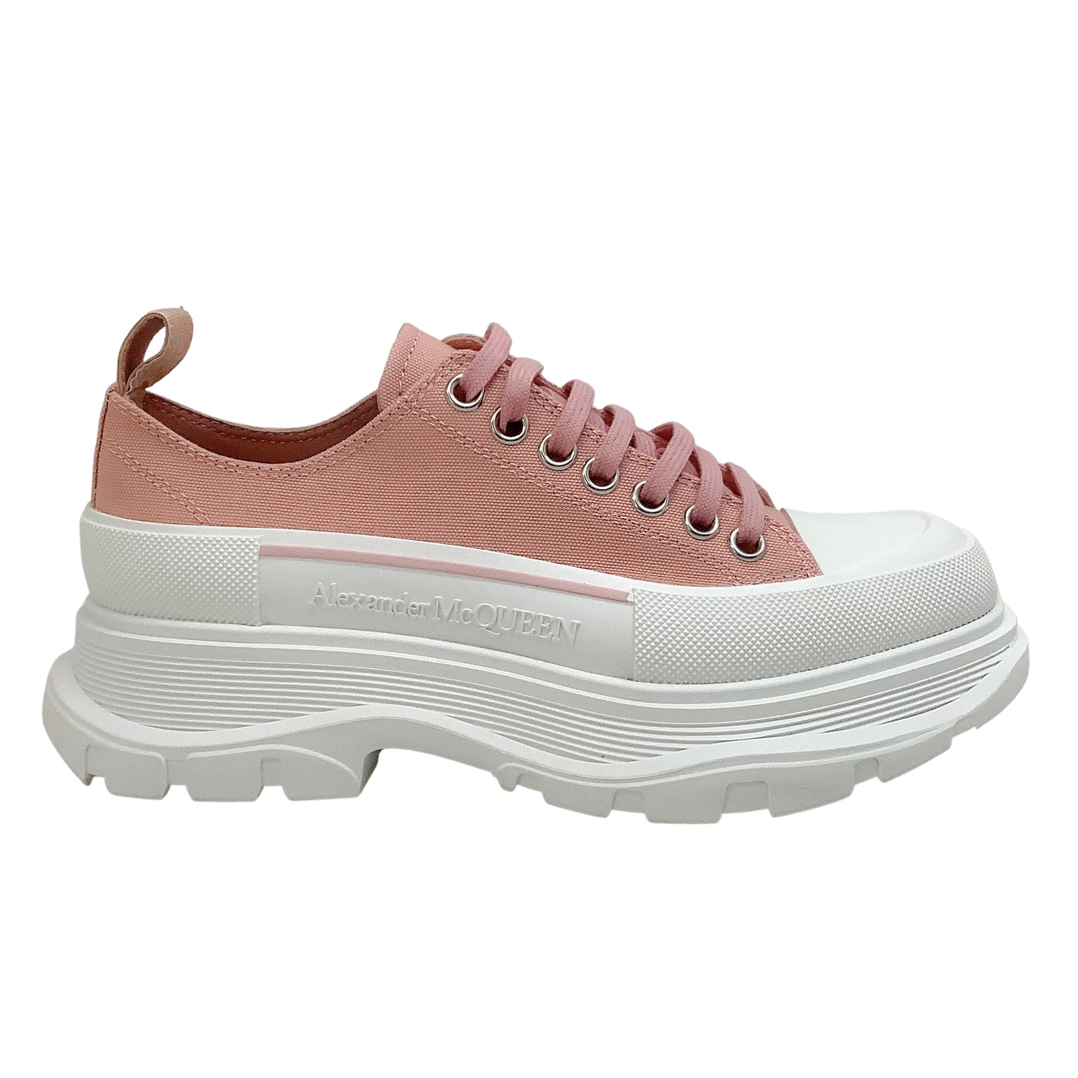 Alexander McQueen Pink / White Canvas Platform Sneakers