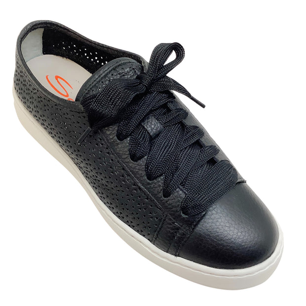Santoni Black Leather Perforated Cleanic Sneakers