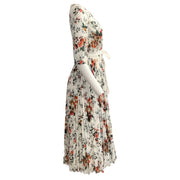 Erdem White Multi Floral Pleated 3/4 Sleeve Dress