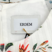 Erdem White Multi Floral Pleated 3/4 Sleeve Dress