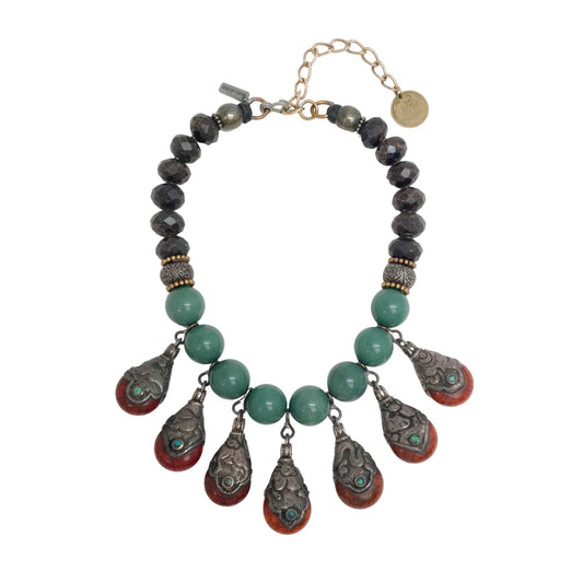 Masha Archer Red / Green Vintage Bib Necklace
