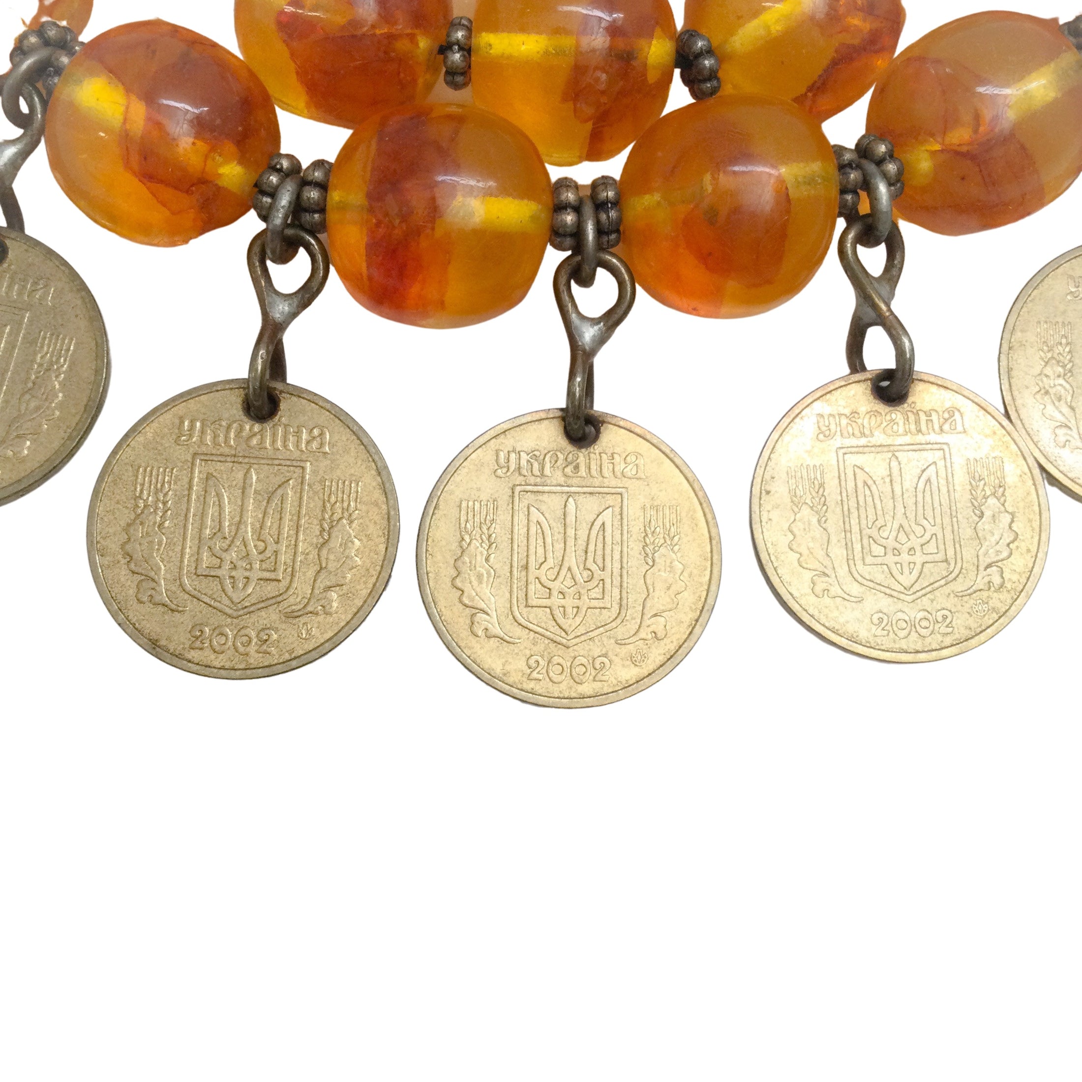 Masha Archer Amber / Gold Vintage Triple Strand Necklace