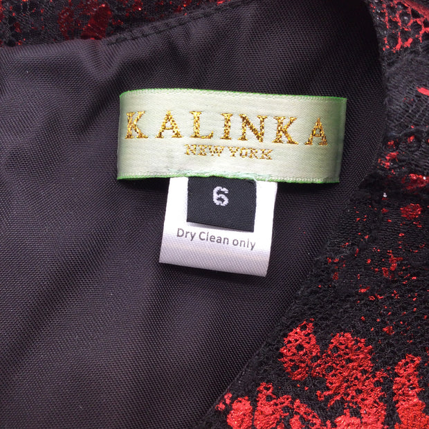 Kalinka Black Sleeveless Lace Dress With Red Metallic Splatter Detailing