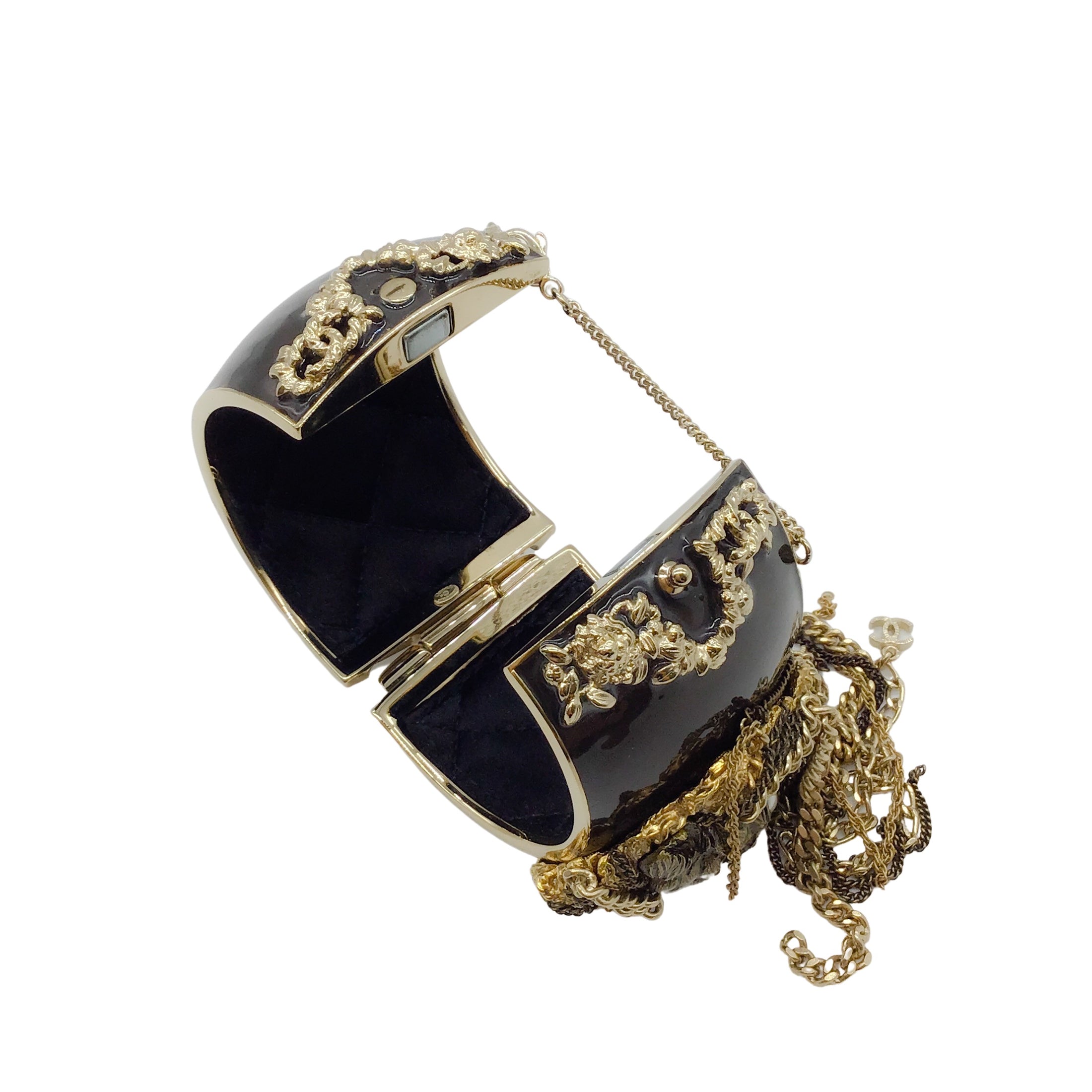 Chanel Black Lion Chain Gold Cuff Bracelet