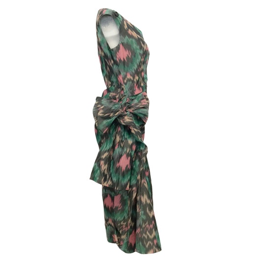Marni Pink / Green Multi Abstract Sleeveless with Tie Cocktail Dress