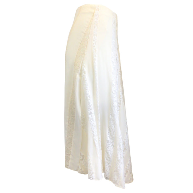 Chloe Ivory Lace Trimmed Silk Midi Skirt in Dusty White