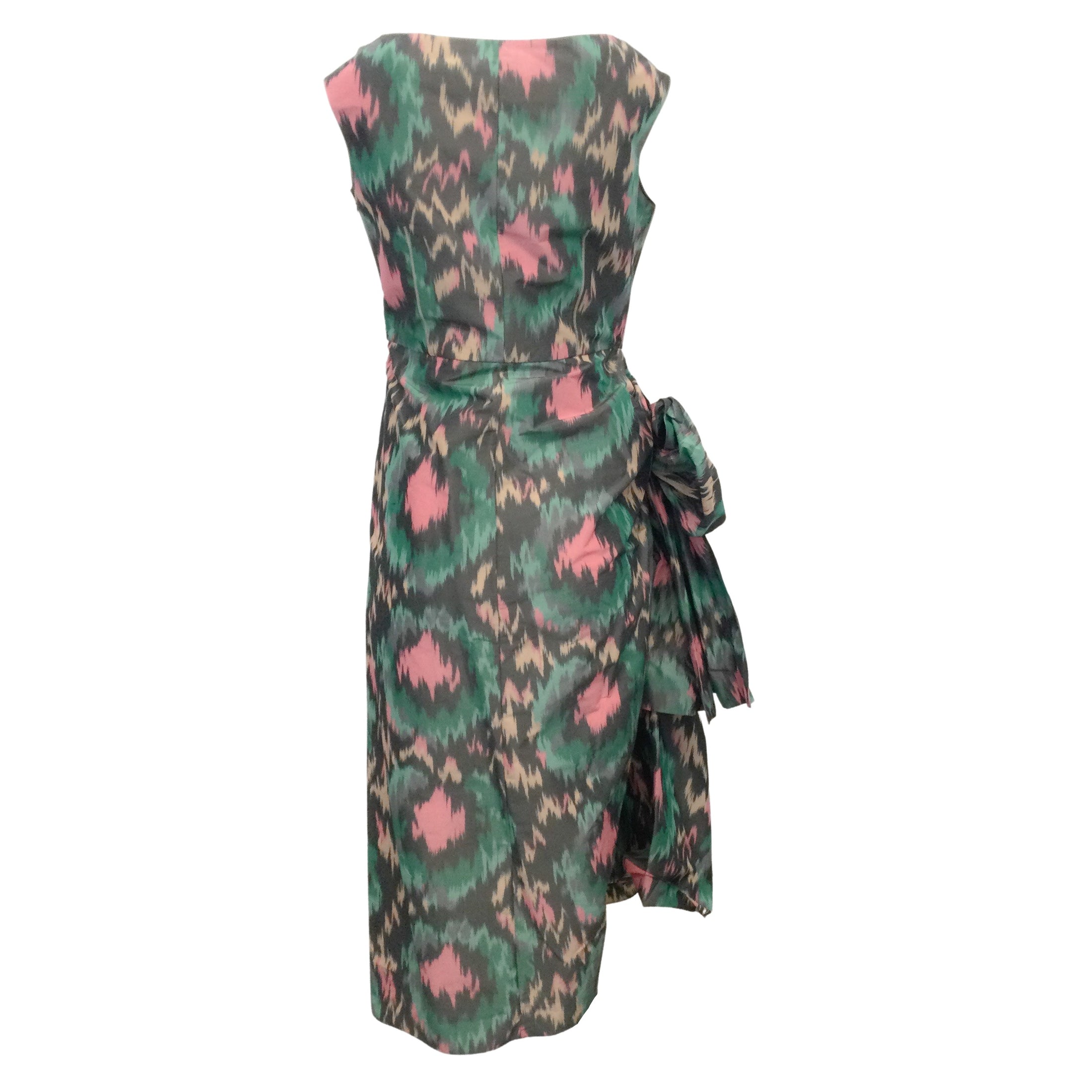 Marni Pink / Green Multi Abstract Sleeveless with Tie Cocktail Dress
