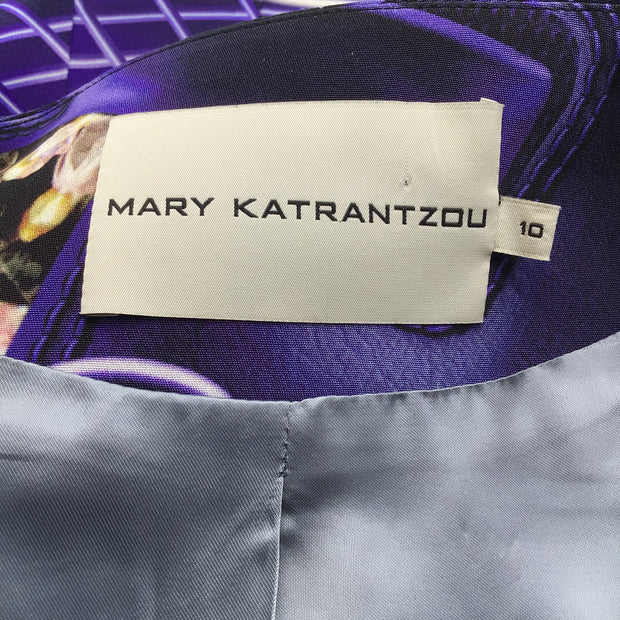 Mary Katrantzou Purple Multi Printed Full Zip Silk Blazer / Jacket