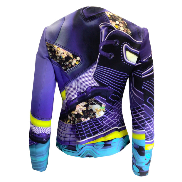 Mary Katrantzou Purple Multi Printed Full Zip Silk Blazer / Jacket