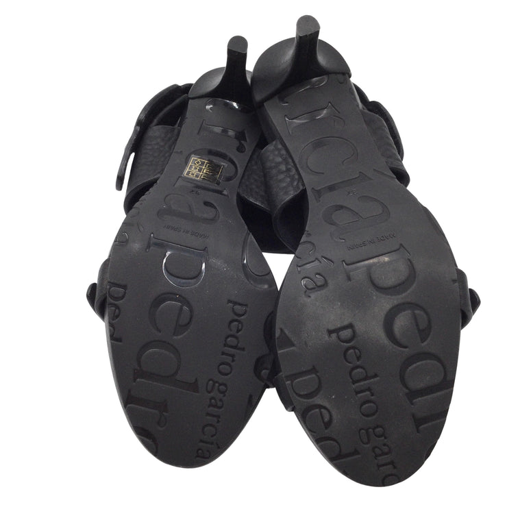 Pedro Garcia Black Ware Pebbled Leather Mid-heel Sandals