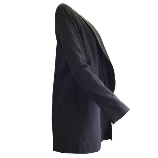 Ellery Black Leather Collar Wool Tuxedo Style Blazer / Jacket