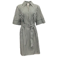 Load image into Gallery viewer, Akris Punto Green / White Striped Belted Shirt Dress
