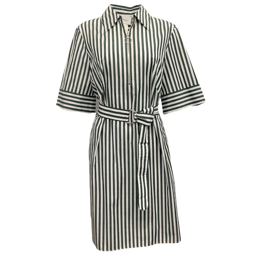 Akris Punto Green / White Striped Belted Shirt Dress