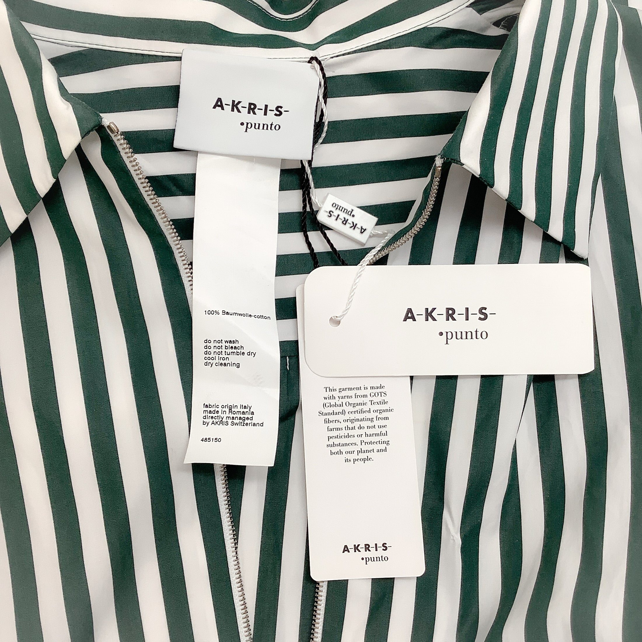 Akris Punto Green / White Striped Belted Shirt Dress