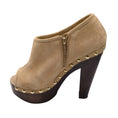 Load image into Gallery viewer, Jimmy Choo Urge Beige / Gold Studded Suede Leather Peep Toe Clog Ankle Boots / Booties
