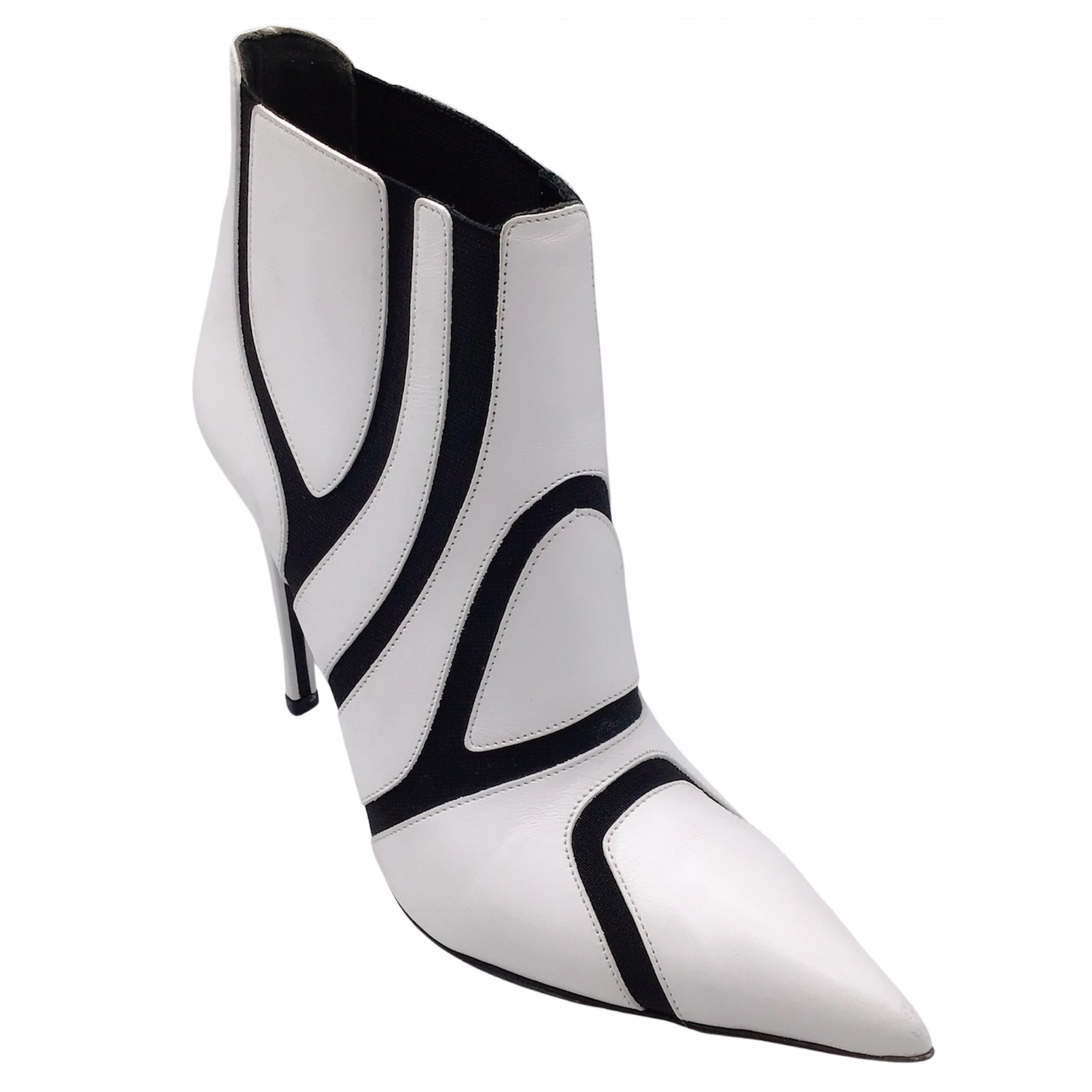 Balenciaga White / Black Symmetric Two Tone Elastic Leather High Heeled Boots/Booties