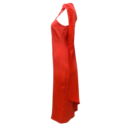 Cushnie et Ochs Vermilion / Red Scarf Detail Sleeveless Silk Pencil Midi Formal Dress