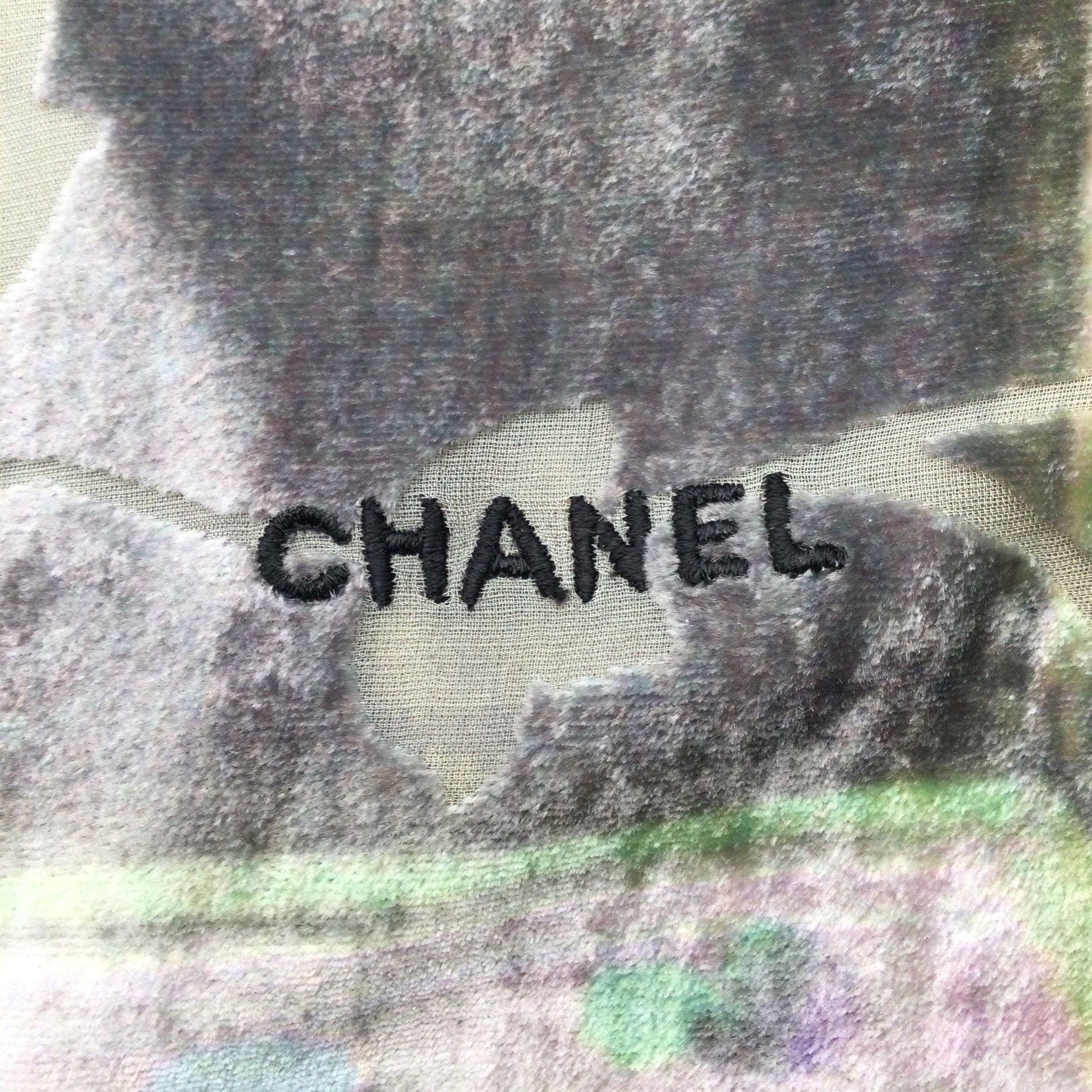 Chanel Green / Purple Leaf Design Square Scarf/Wrap