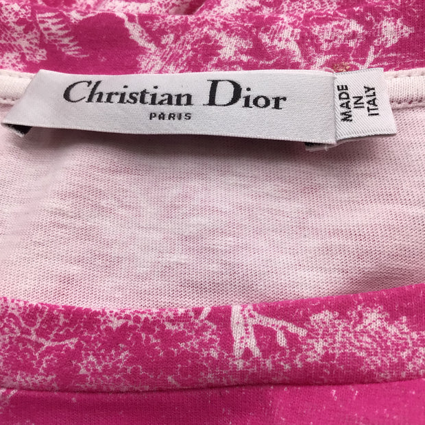 Christian Dior Pink / White 2022 Toile de Jouy Reverse Short Sleeved Cotton and Linen Tee Shirt