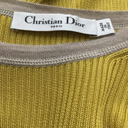 Christian Dior Mustard Yellow / Beige Trimmed Short Sleeved Ribbed Knit Sweater