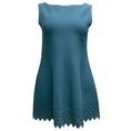 Load image into Gallery viewer, ALAÏA Teal Blue Perforated Diamond Knit Hem Sleeveless Knit Long Flared Blouse
