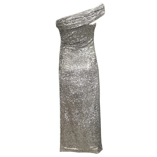 Jonathan Simkhai Silver Sequin Zay Bustier Midi Dress