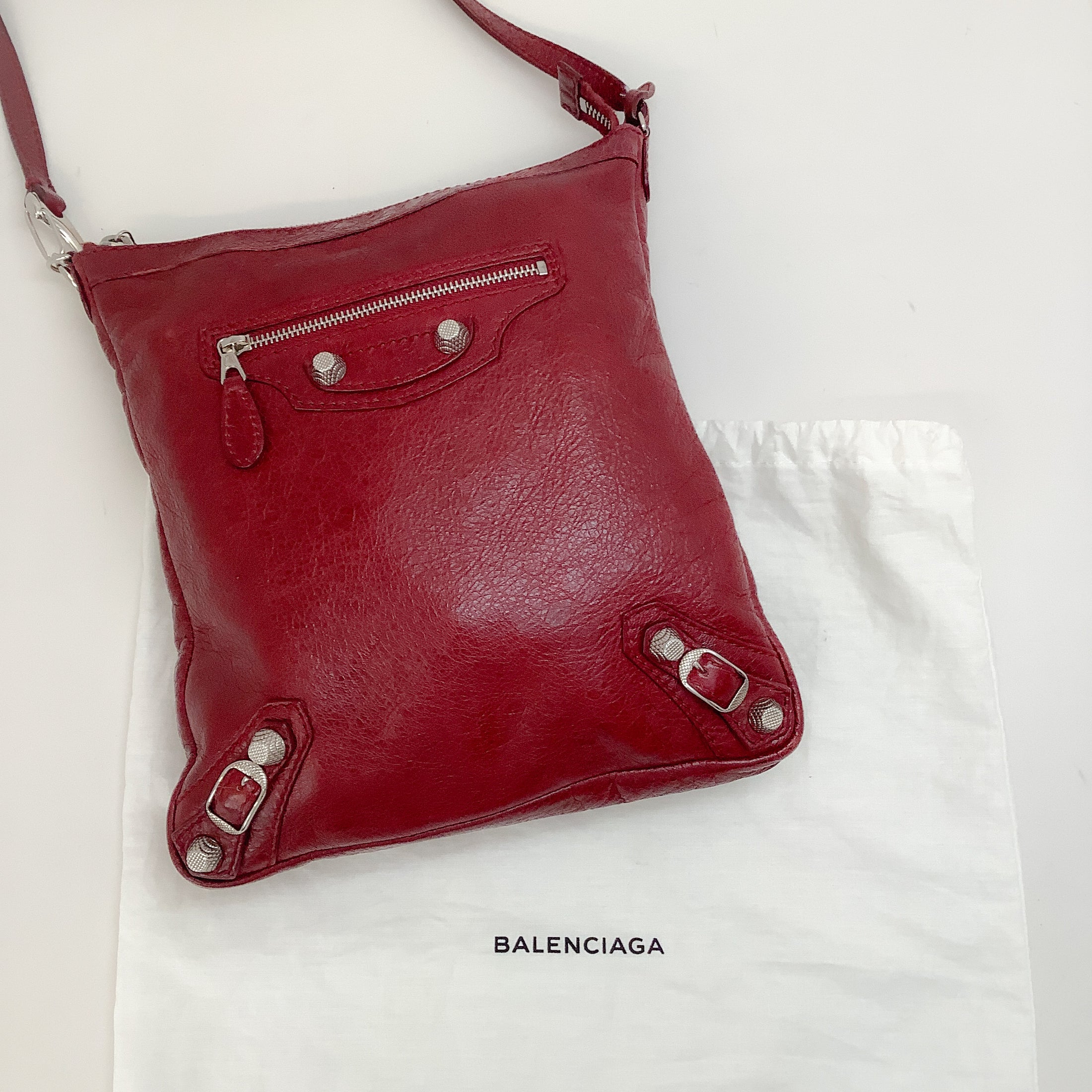 Balenciaga Red Leather Agneau Classic Flat Crossbody Bag
