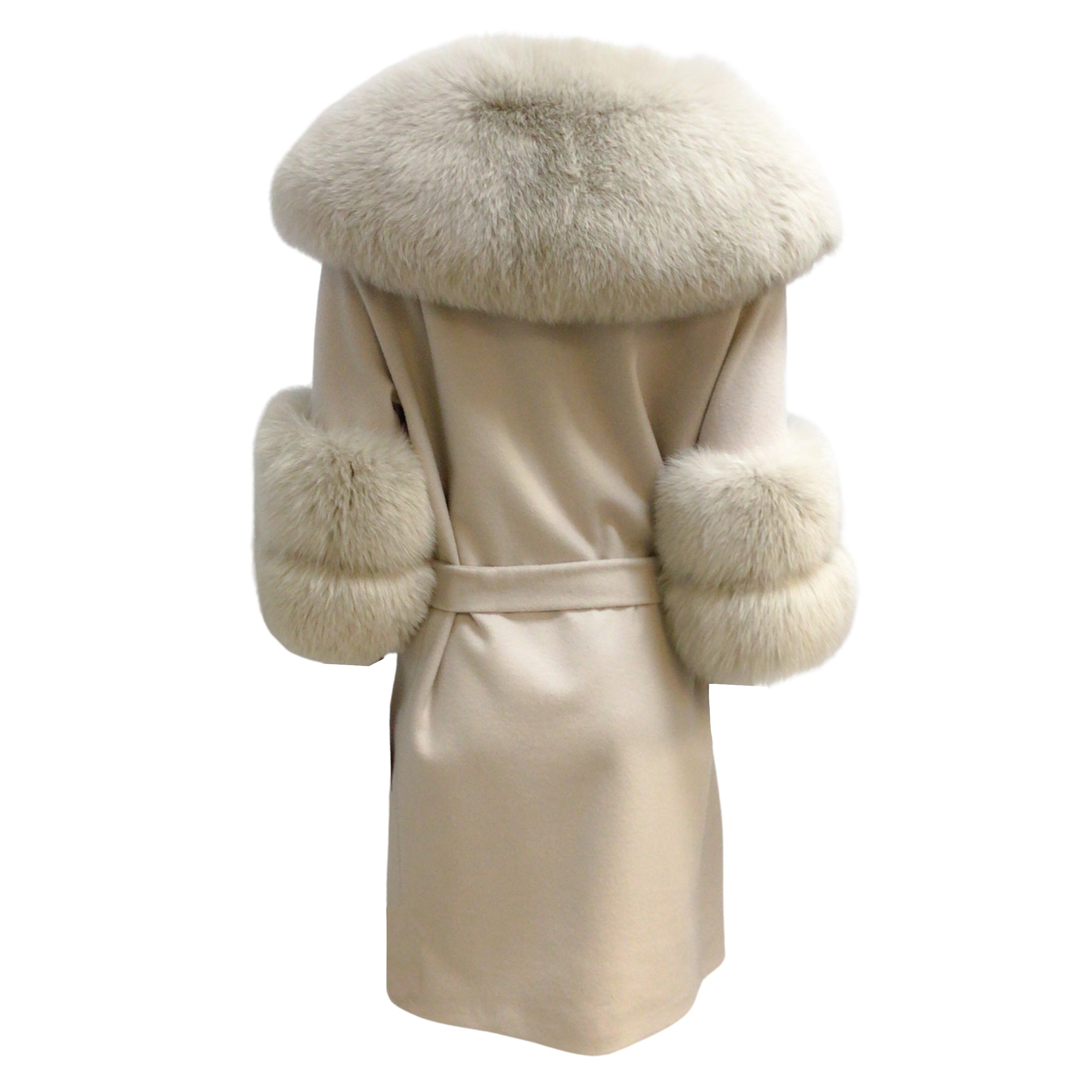 Fleurette Fawn Belted Fox Fur & Wool Coat