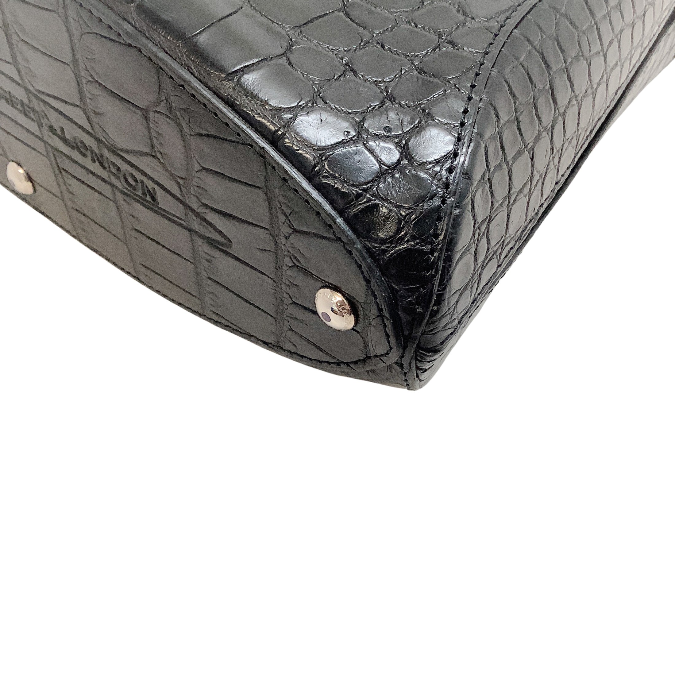 Asprey Black Crocodile Leather Top Handle Bag