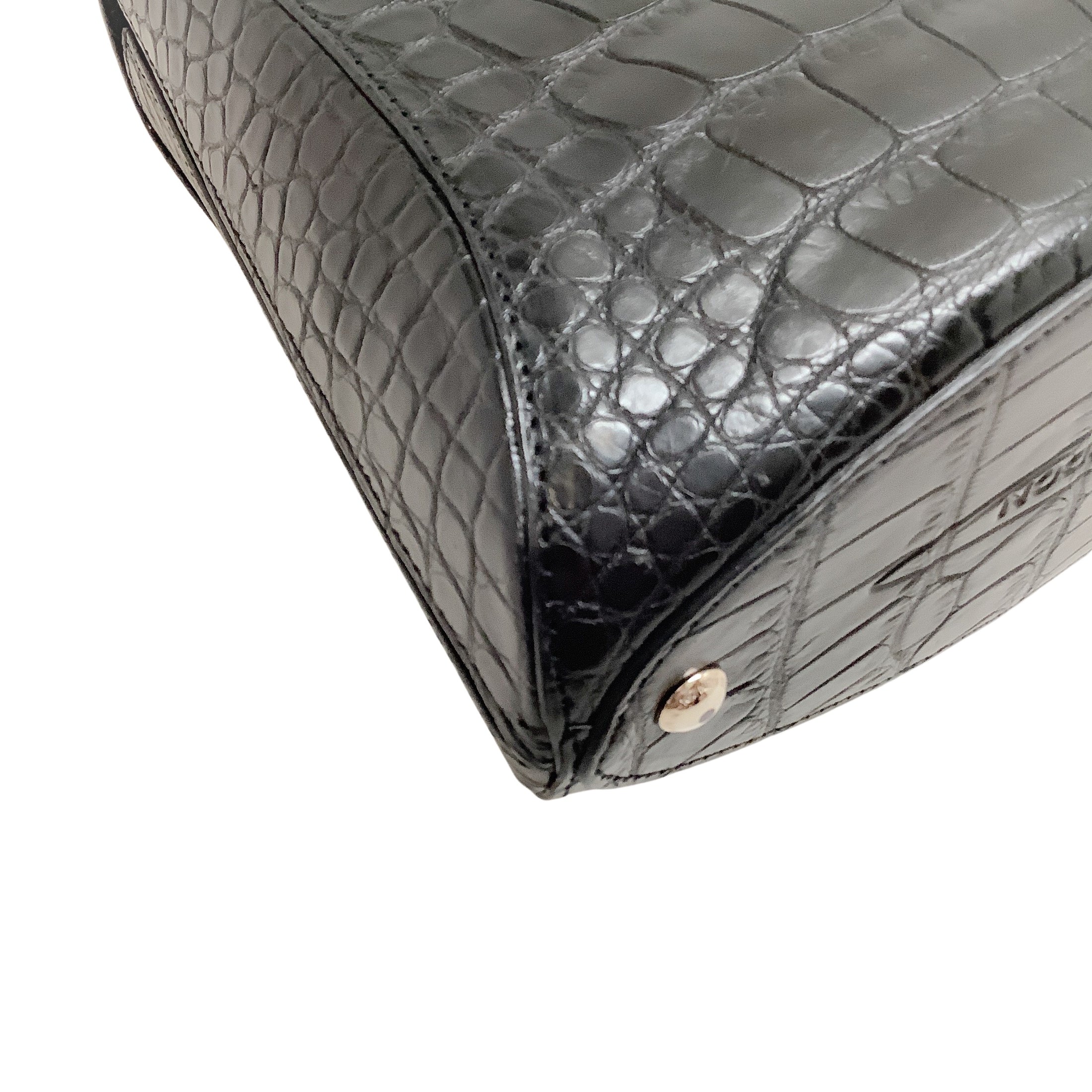 Asprey Black Crocodile Leather Top Handle Bag