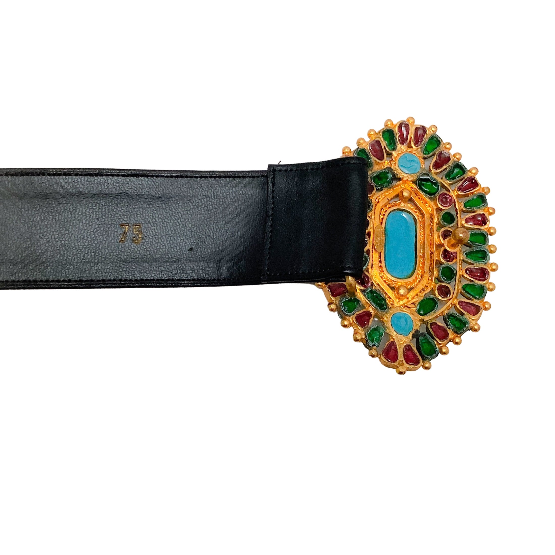 Chanel 1993 Turquoise and Gripoix Black Leather Belt