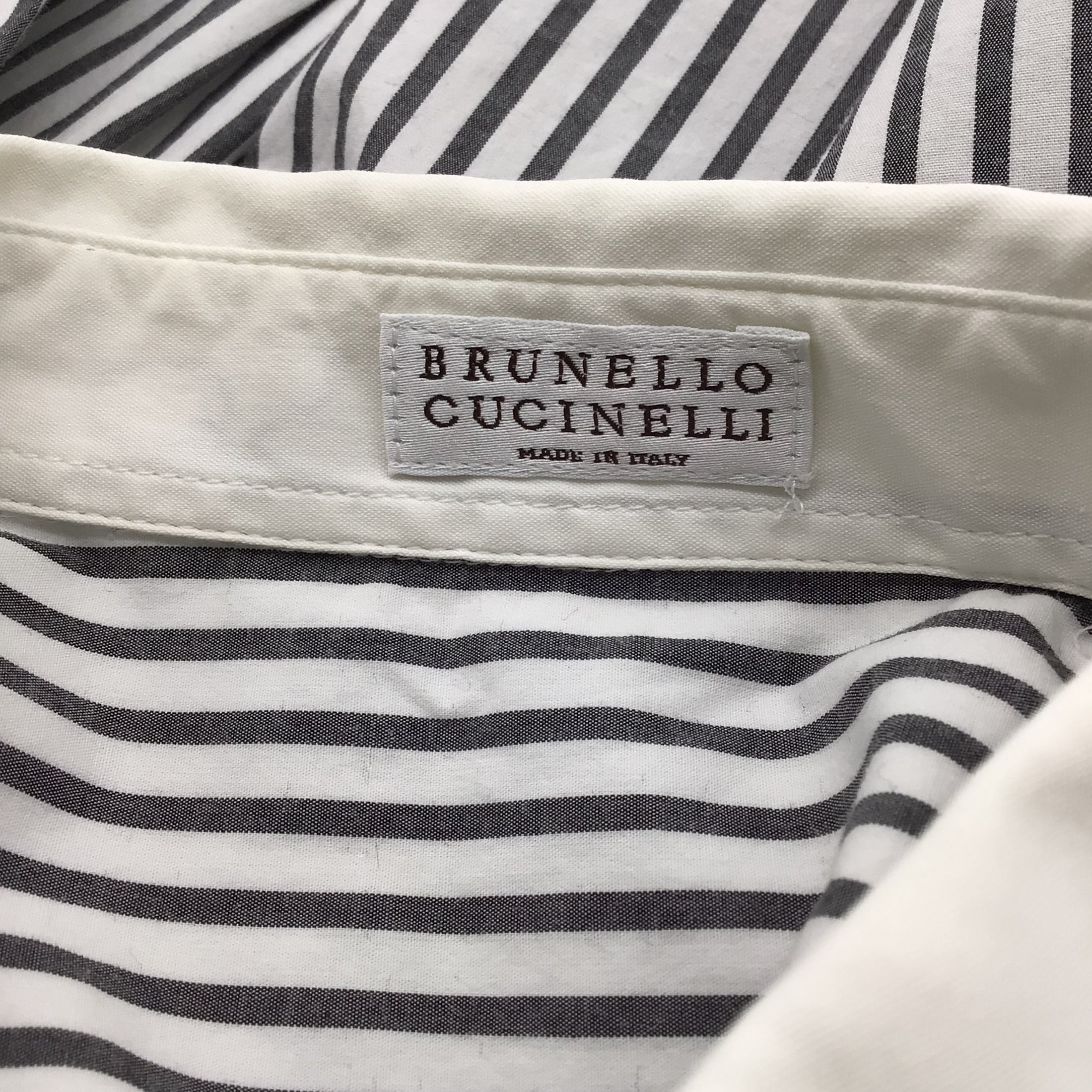 Brunello Cucinelli Grey / White Monili Beaded Detail Striped Button-down Cotton Shirt