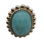 Stephen Dweck Blue Faceted Chalcedony and Sterling Silver Beaded Textured Cocktail Ring