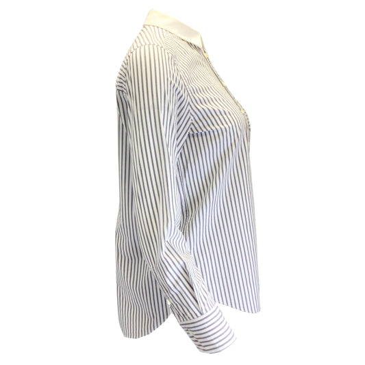 Brunello Cucinelli Grey / White Monili Beaded Detail Striped Button-down Cotton Shirt