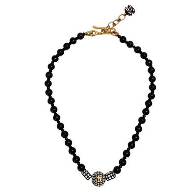 Chanel Black Wooden Bead Necklace with Strass Detail