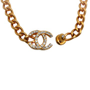 Chanel Gold Chain Necklace With Strass Logo Turn Lock Clasp