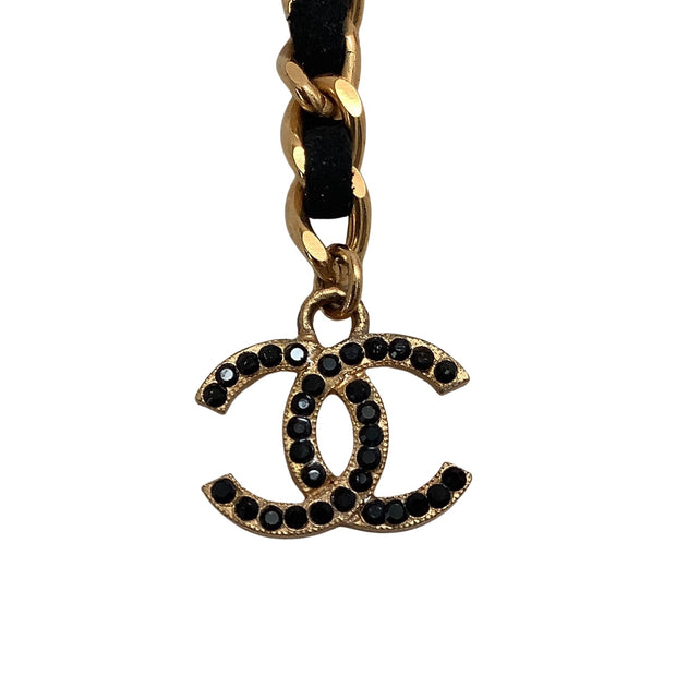 Chanel 2001 Gold Chain and Black Suede Necklace with Strass Embellished Deer Clasp