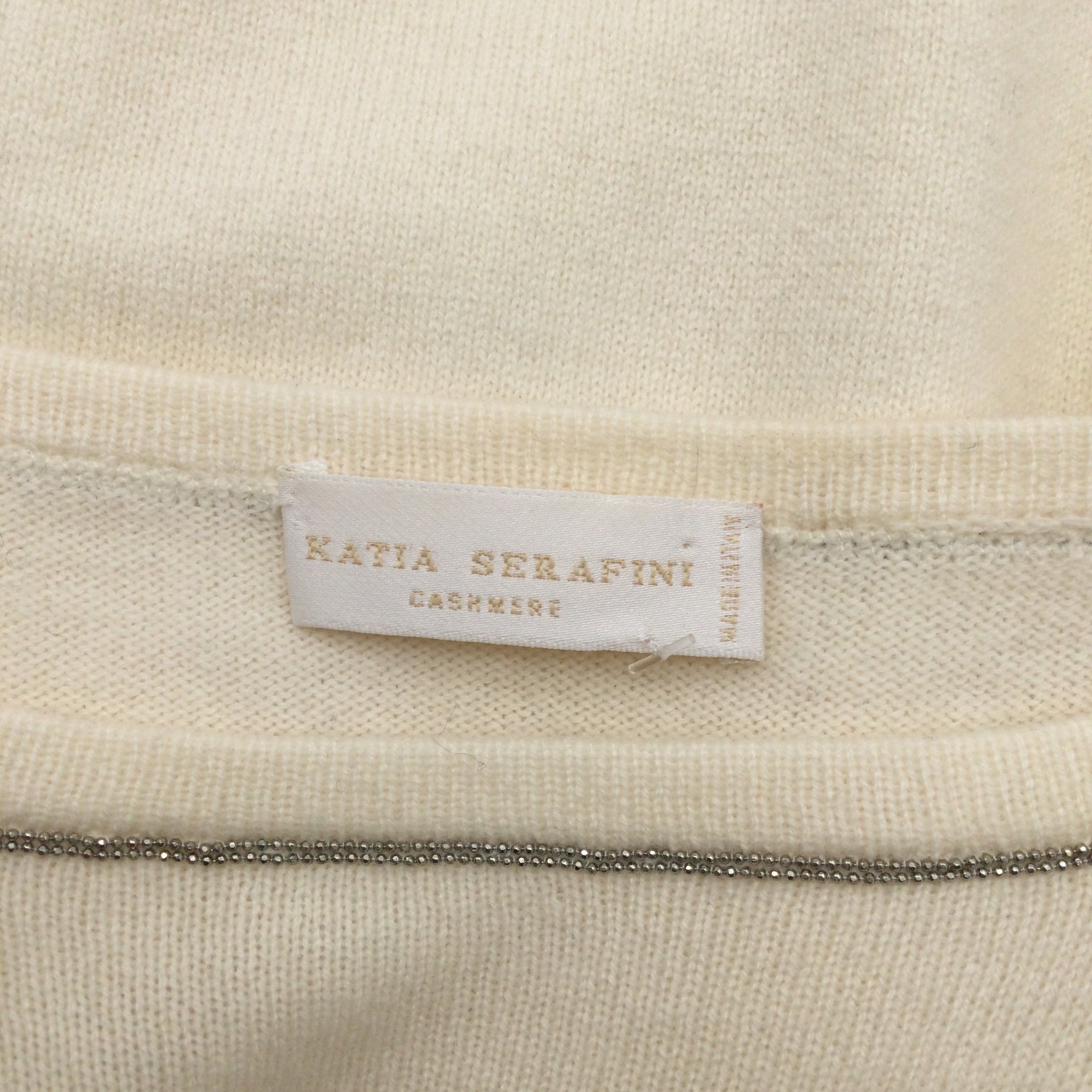Katia Serafini Monili Beaded Long Sleeved Cashmere Knit Ivory Sweater