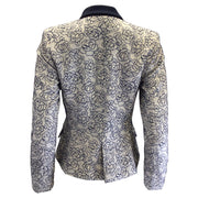 Anne Fontaine Grey / Navy Blue Naissa Floral Embroidered Lace Jacquard Blazer