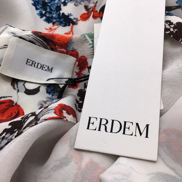 Erdem White Multi Emma Bird Blossom Print Half Sleeve Shift Dress