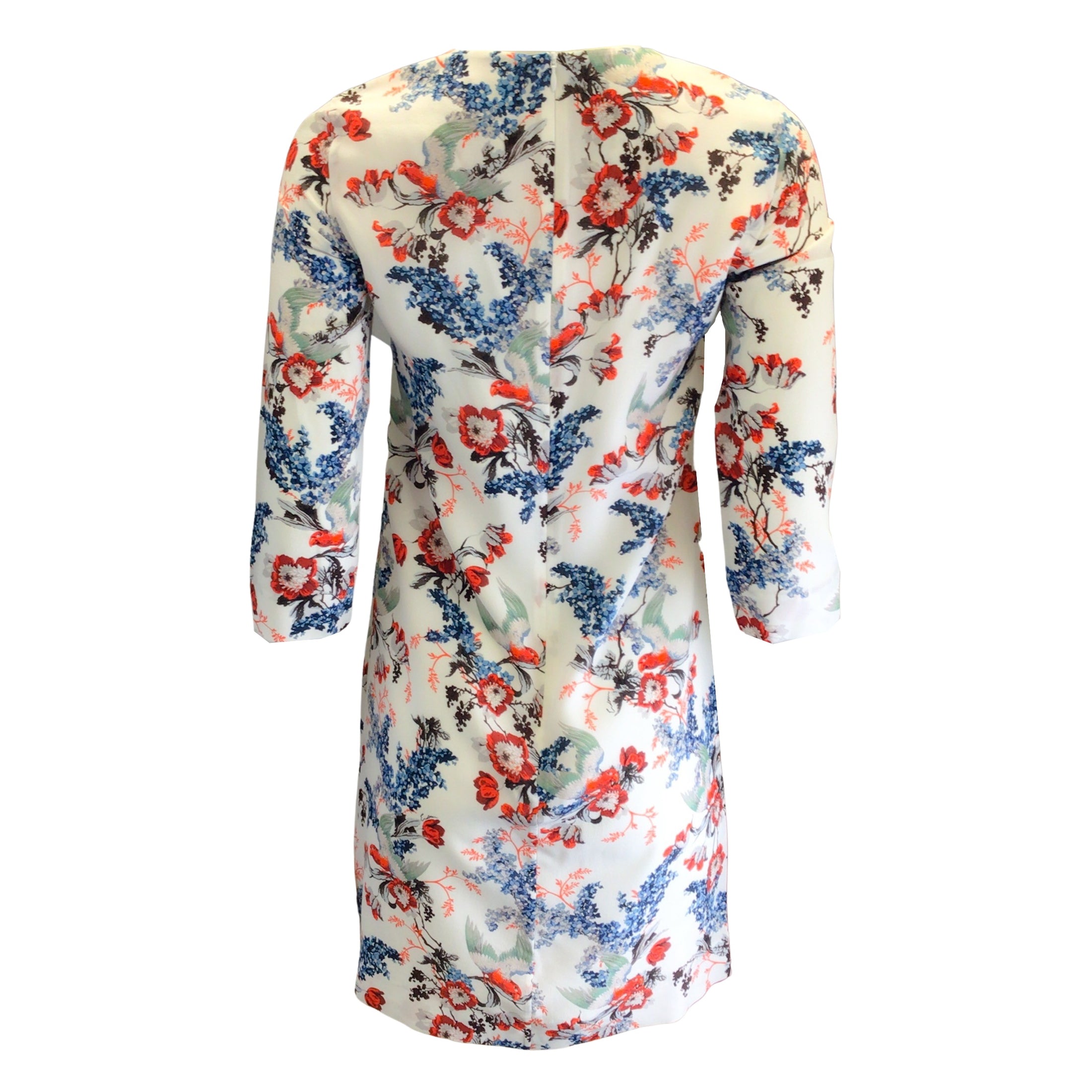 Erdem White Multi Emma Bird Blossom Print Half Sleeve Shift Dress