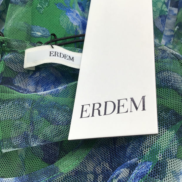 Erdem Elizabeth Green Tulle Maddox Sleeveless Drop Waisted Dress in Green / Blue