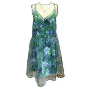 Erdem Elizabeth Green Tulle Maddox Sleeveless Drop Waisted Dress in Green / Blue